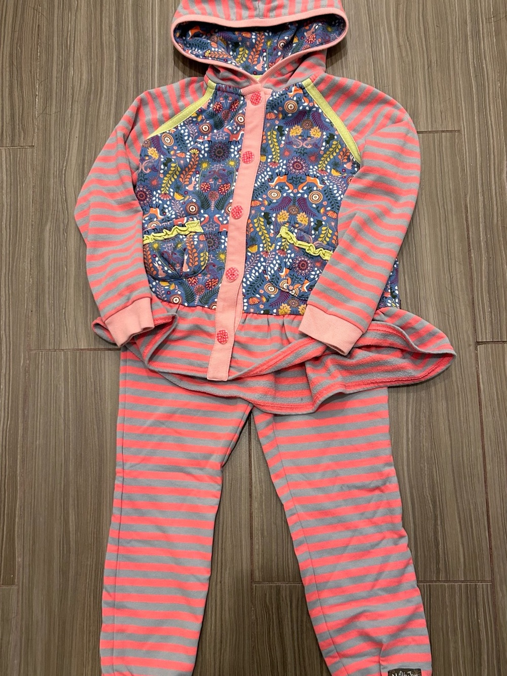 Matilda Jane Coral Pink and Gray Striped Hooded Matching Set
